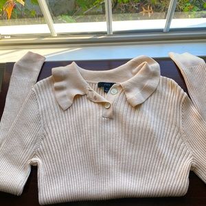 J. Crew Tan Collared Ribbed Sweater in Merino Wool